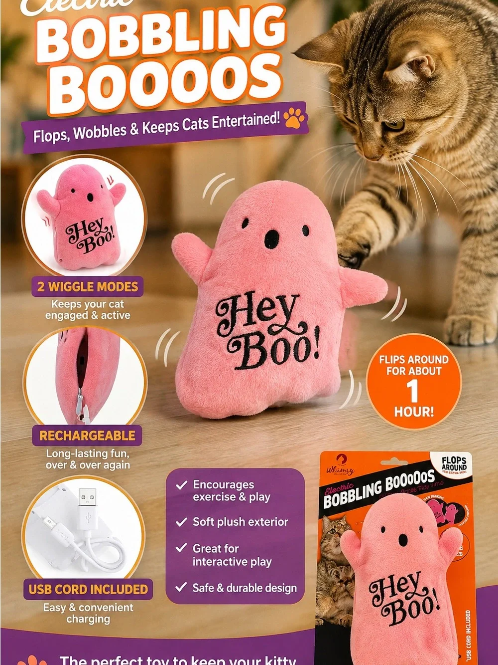 Hey Boo! Pink Bobbling Cat Toy